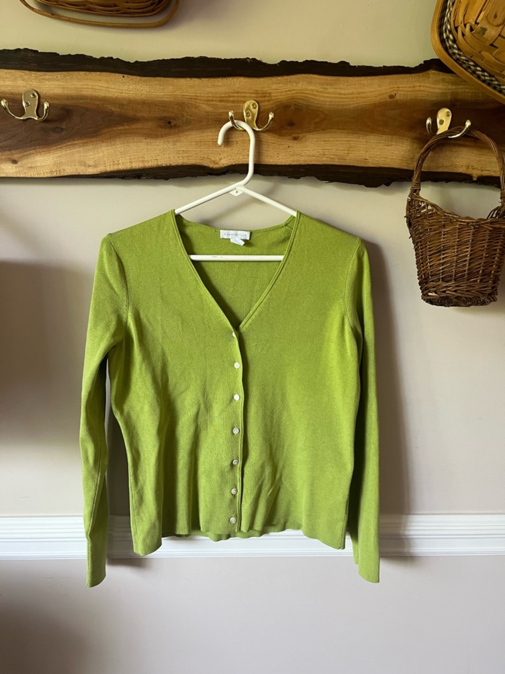 Y2K Vintage Charter Club Apple Lime Green Silk Blend Cardigan Sweater S Small